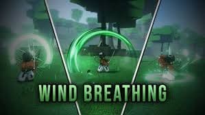 Three cartoonish characters practicing wind breathing techniques in a grassy field with trees.
