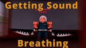 A Roblox character with white hair and orange eyes, wearing a dark blue outfit and orange arm guards, stands with two swords.